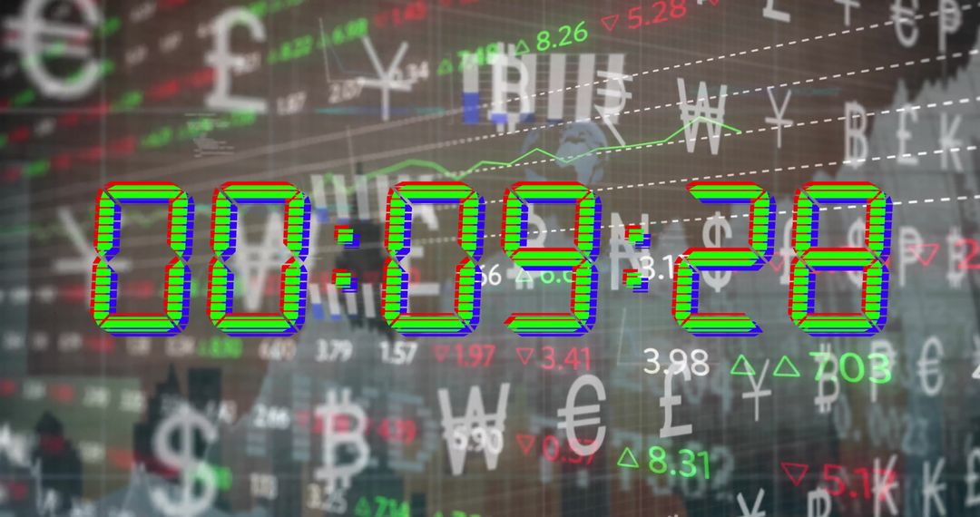 Global Stock Market Symbols with Digital Countdown Overlay
