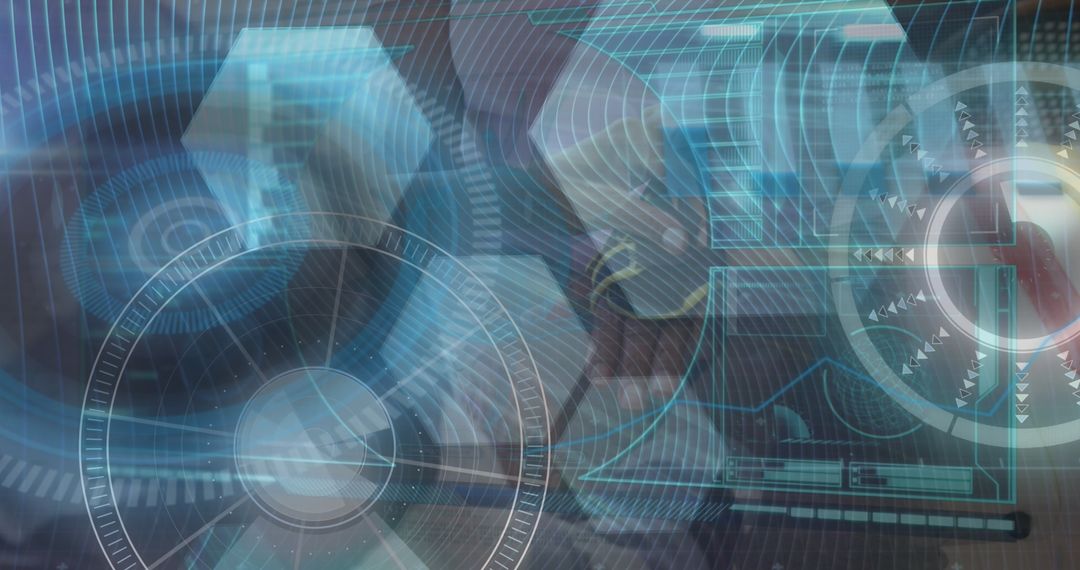 Futuristic Digital Interface with Geometric Shapes and Data