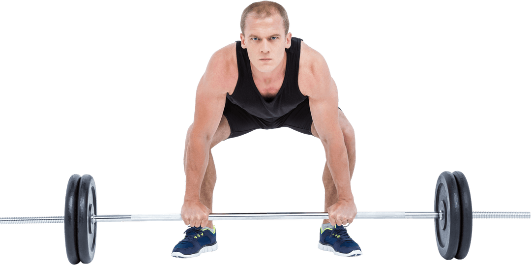 Strong Weightlifter With Barbell on Transparent Background
