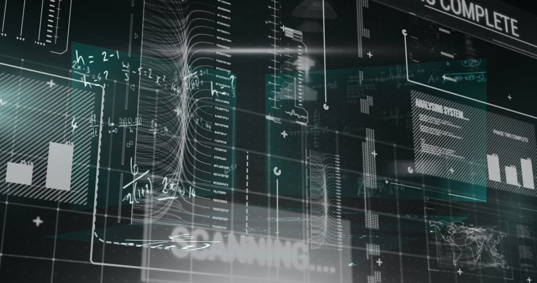 Futuristic Digital Interface with Data Visualizations and World Map