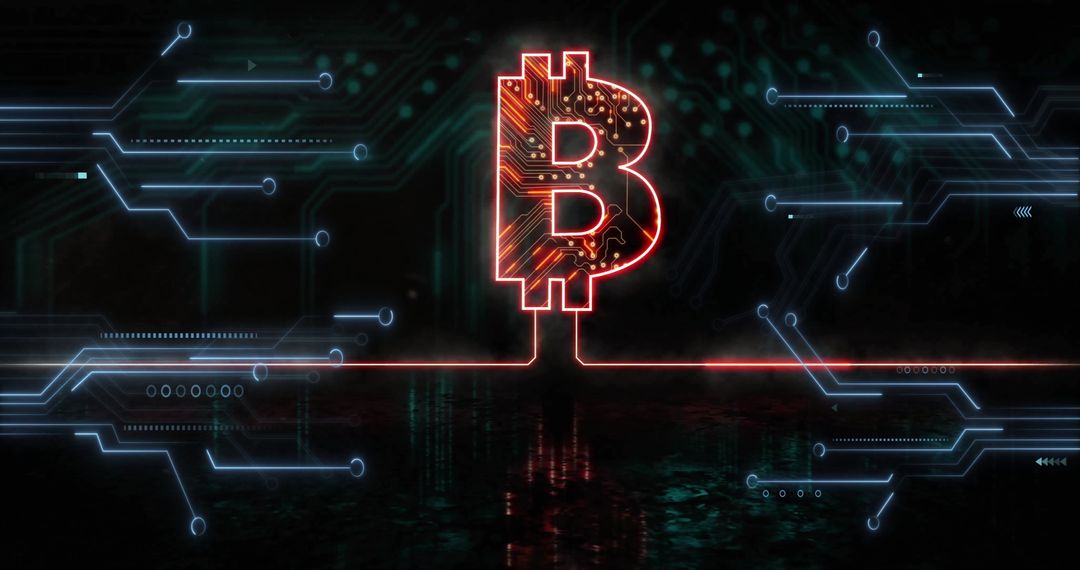 Digital Bitcoin Icon with Circuit Board Designs