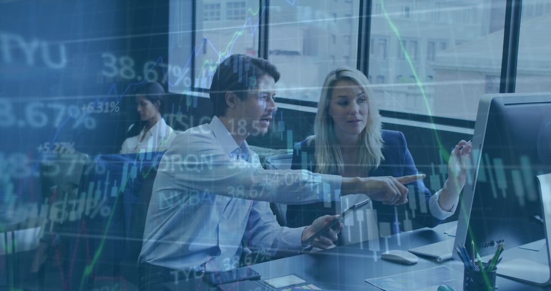 Entrepreneurs Analyzing Stock Market Trends on Computer
