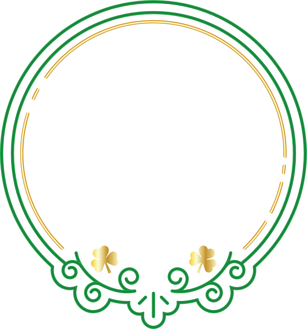 Transparent Circular Frame with Shamrock Motif in Green and Gold