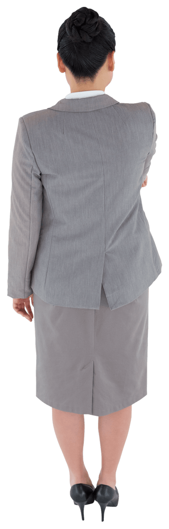 Asian Businesswoman Pointing Down on Transparent Background