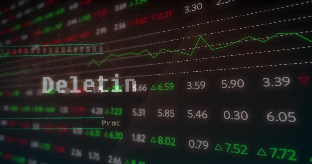 Digital Stock Market Display with Ticker Numbers and Deletion Message