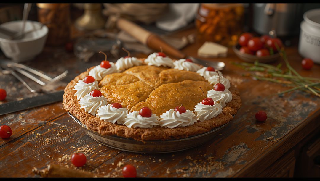 Rustic Cherry-Topped Apple Pie with Whipped Cream Rosettes