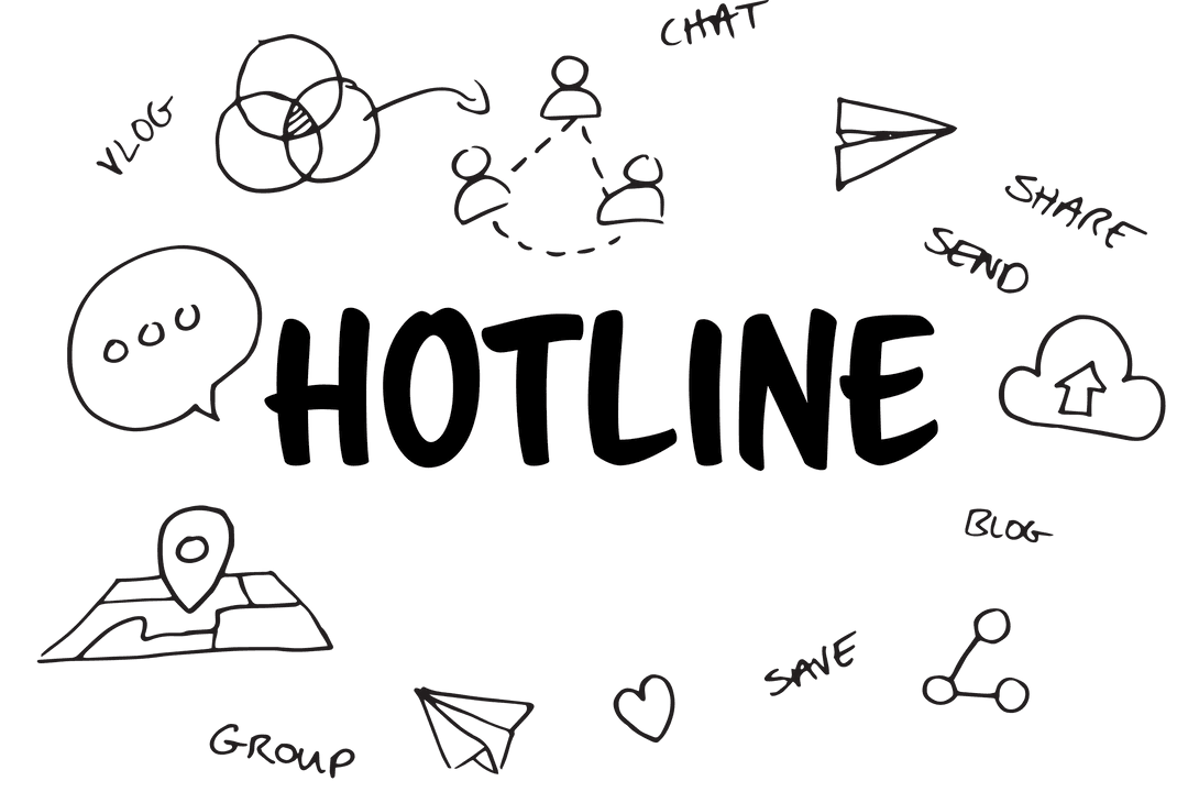 Digital Communication Symbols with Hotline Text on Transparent Background