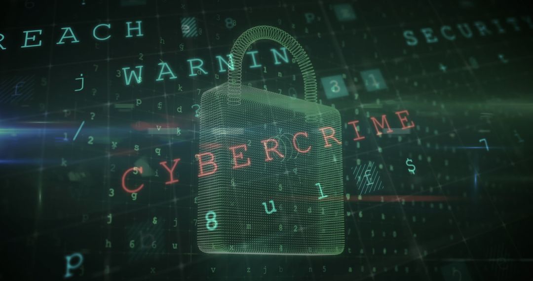 Cybersecurity Concept with Digital Padlock and Cybercrime Text