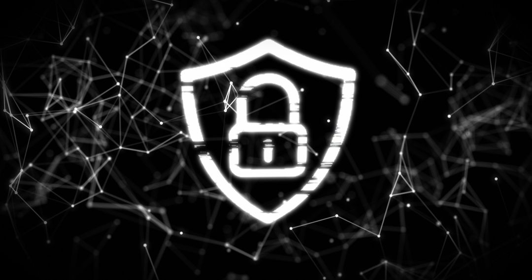 Digital Padlock Icon with Network Connections in Cyber Security Theme
