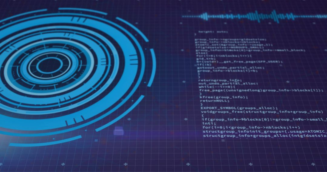 Futuristic Digital Interface with Circular Scanner and Code