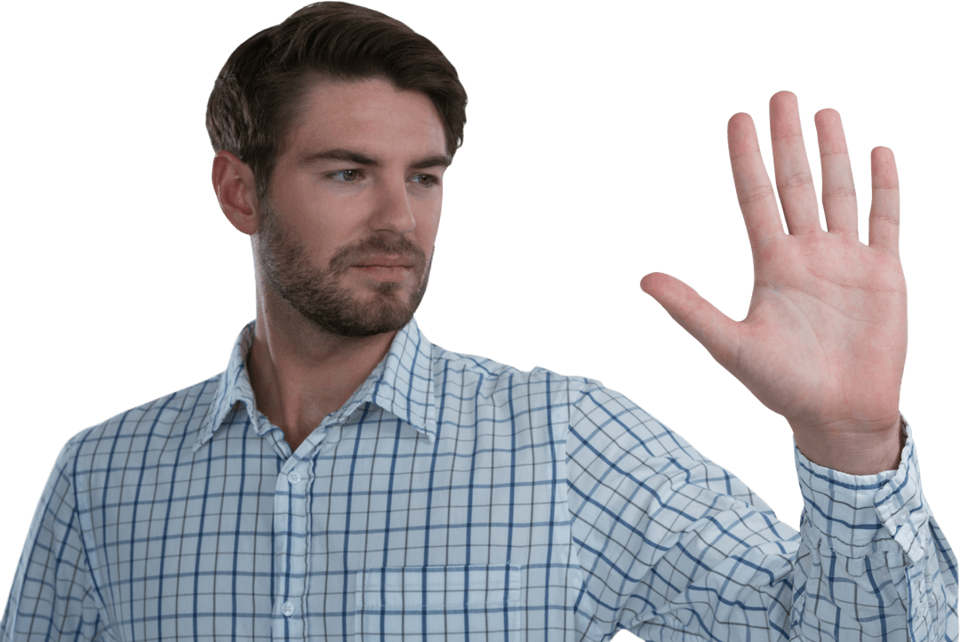 Transparent Man Raising Hand Showing Stop Gesture