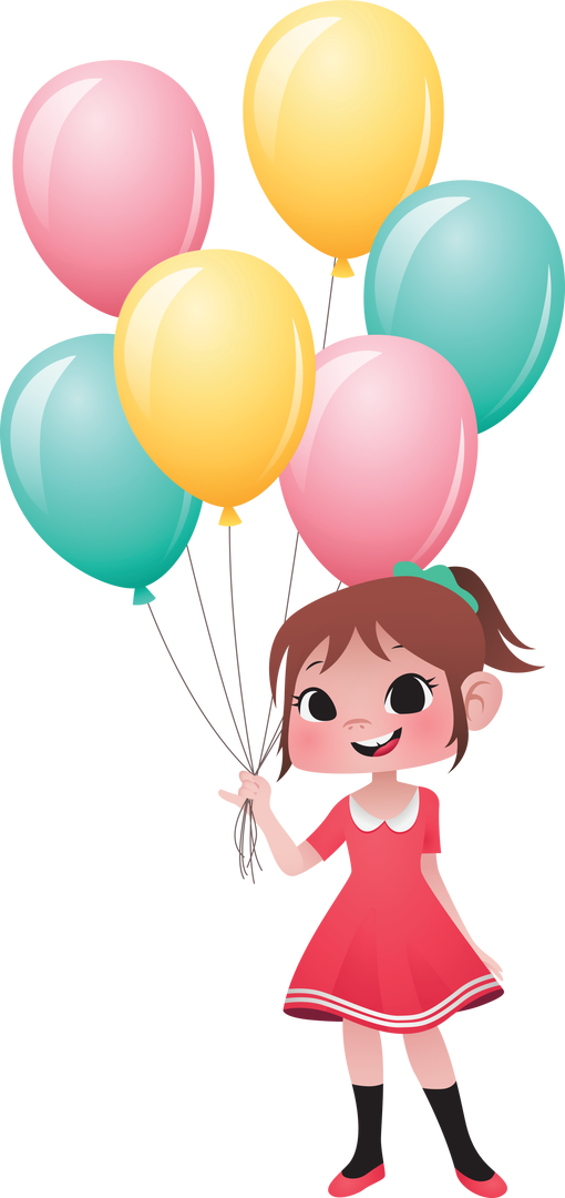 Girl Holding Colorful Balloons in Celebration Vector Illustration Transparent Background - Download Free Stock Images Pikwizard.com