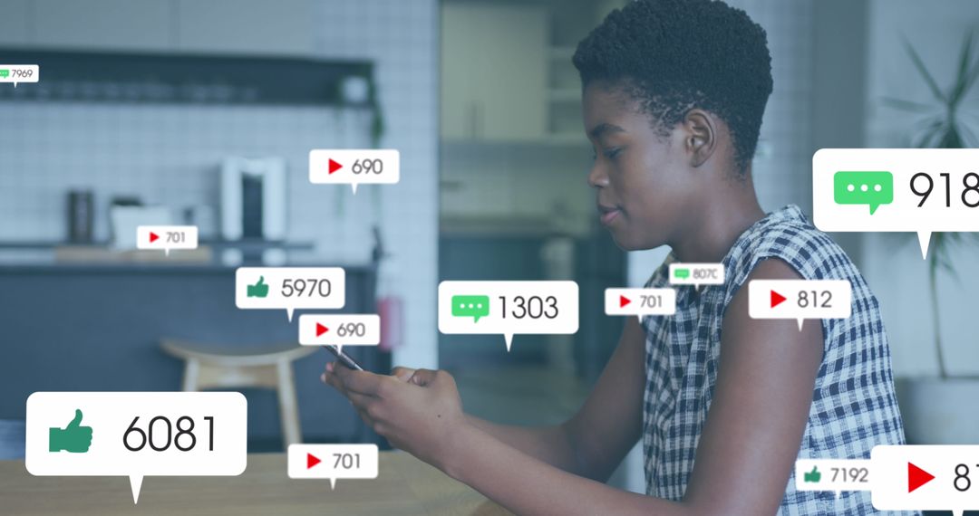 Woman Engaging with Social Media Notifications on Smartphone