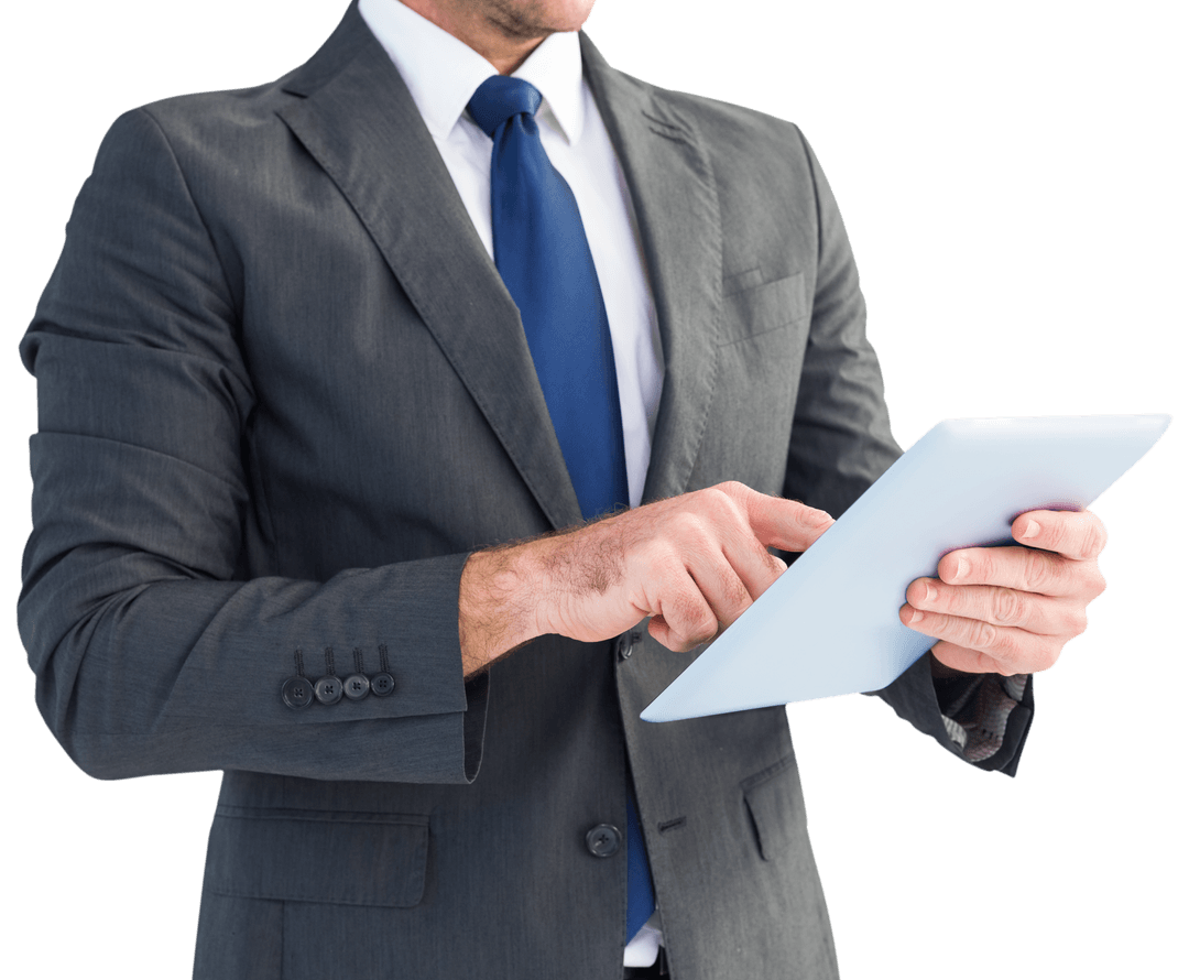 Transparent Professional Businessman Using Tablet