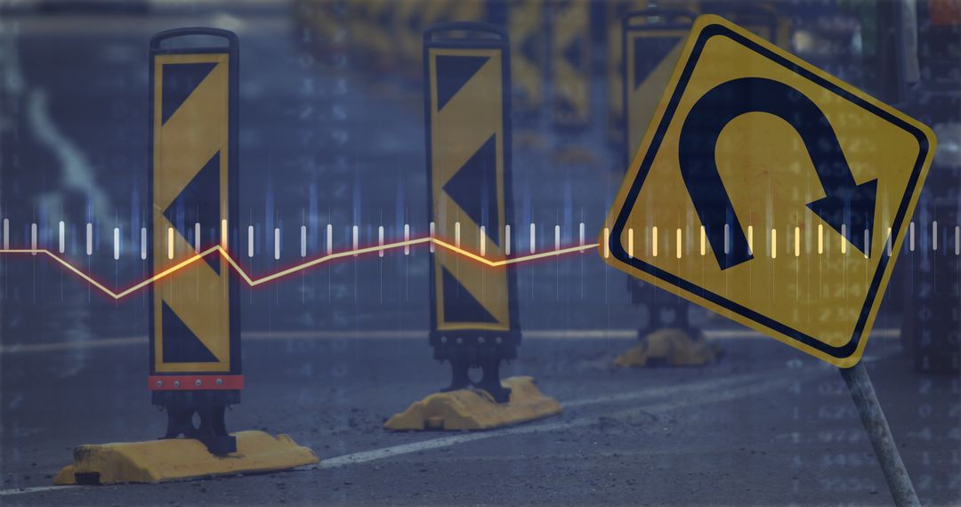 Financial Data Overlay on U-Turn Road Sign Symbol
