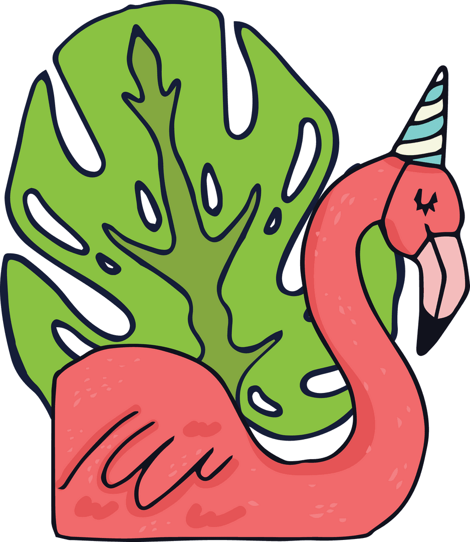Transparent Vector Illustration of Flamingo with Tropical Leaf