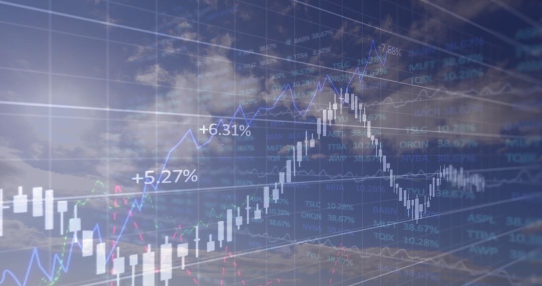 Dynamic Stock Market Graphs Against Cloudy Sky Background