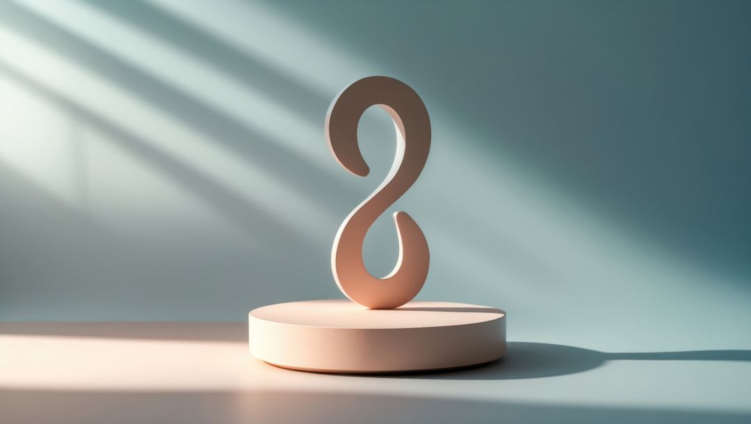 Abstract S-Shaped Statue on Minimalist Pedestal in Sunlit Studio