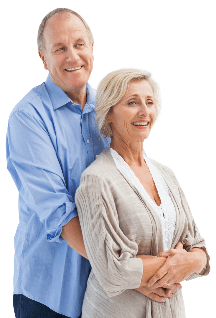 Happy Senior Couple Embracing with Transparent Background