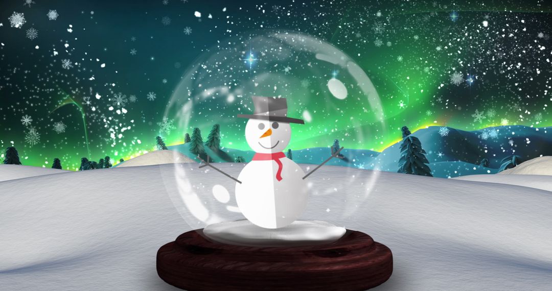 Snowman in Snow Globe with Winter Wonderland Background