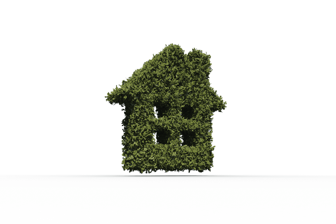 Eco-Friendly House Shape with Lush Greenery, Transparent Background