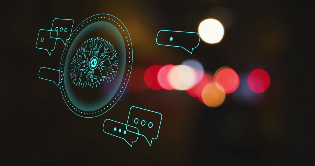 Abstract AI Neural Network with Chat Bubbles at Night
