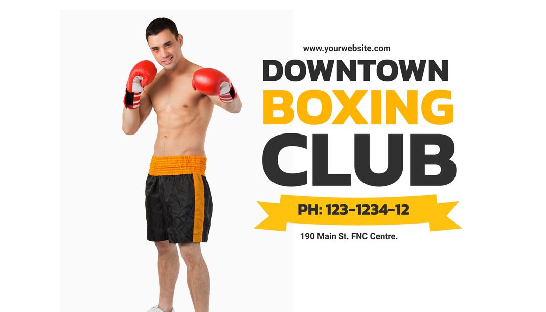 Smiling Boxer Posing with Gloves for Boxing Club Promotion - Download Free Stock Templates Pikwizard.com