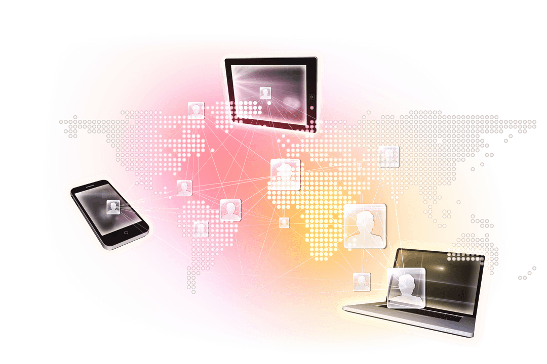 Digital Devices and World Map on Transparent Background