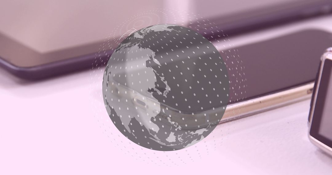 Digital World Overlay on Devices Highlighting Global Connectivity