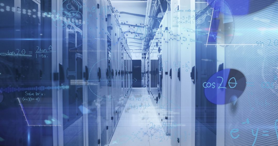 virtual data cloud with mathematical elements in server hub - Free Images, Stock Photos and Pictures on Pikwizard.com