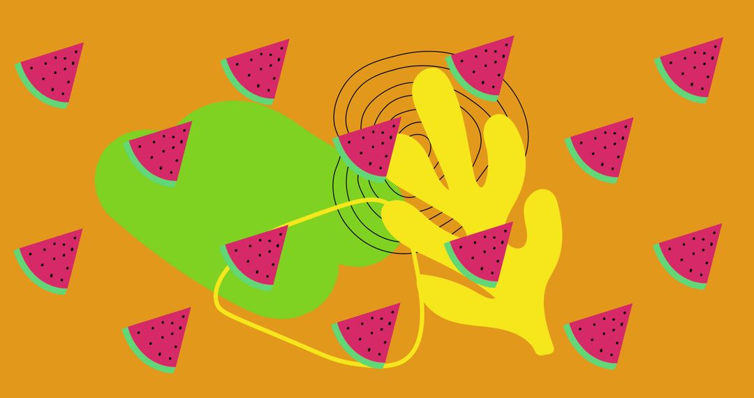 Abstract Summer Art with Floating Watermelons