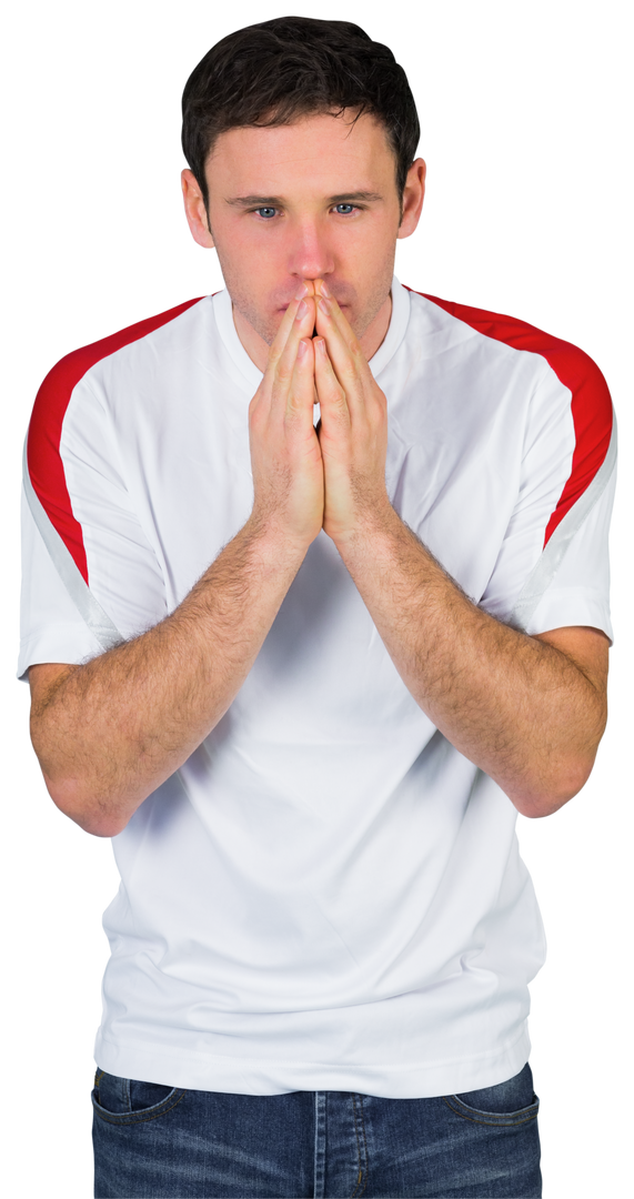 Transparent nervous football fan in white jersey showing worry - Download Free Stock Images Pikwizard.com