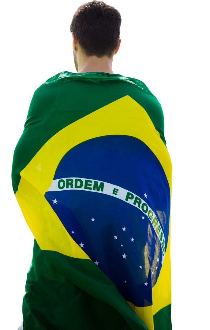 Man Wearing Brazilian Flag on Back with Transparent Background