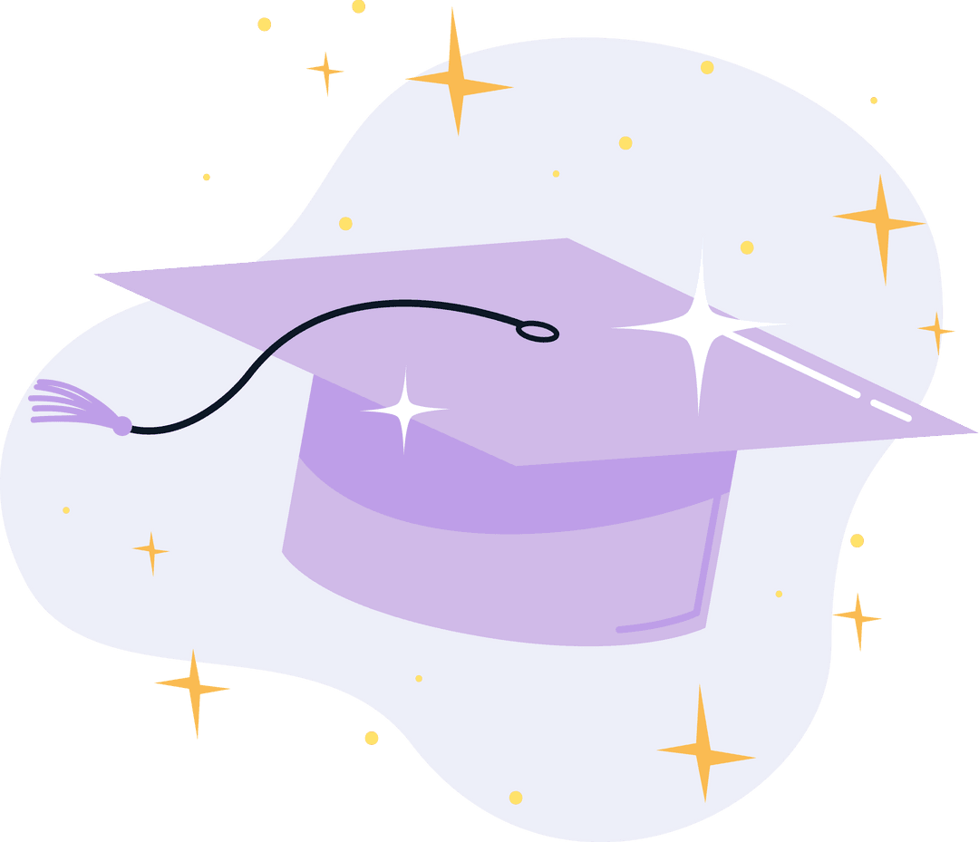 Purple Graduation Cap and Sparkles on Transparent Background