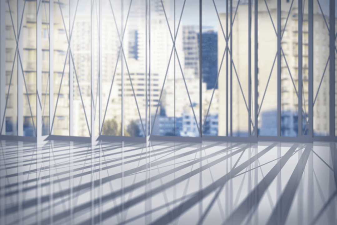 Modern Cityscape View Through Transparent Windows