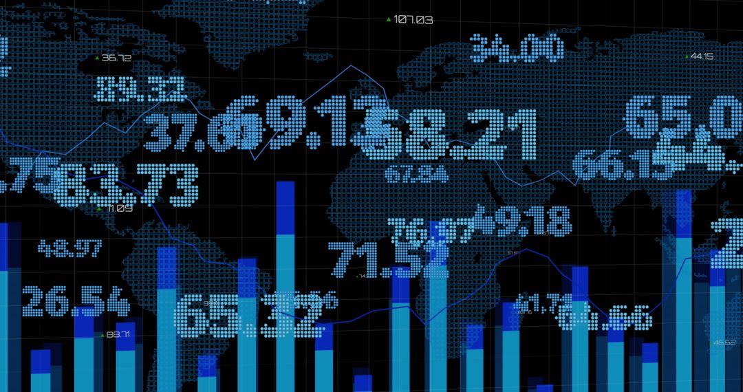 Global Financial Data Visual Representation with World Map Overlay