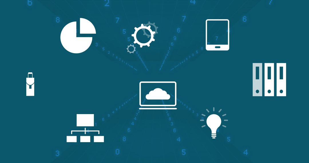 Cloud Computing Network with Digital Technology Icons on Blue Background