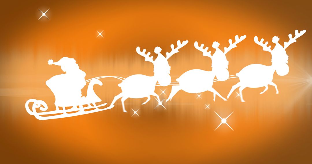 Santa's Sleigh and Reindeers on Festive Orange Background with Sparkling Stars - Free Images, Stock Photos and Pictures on Pikwizard.com