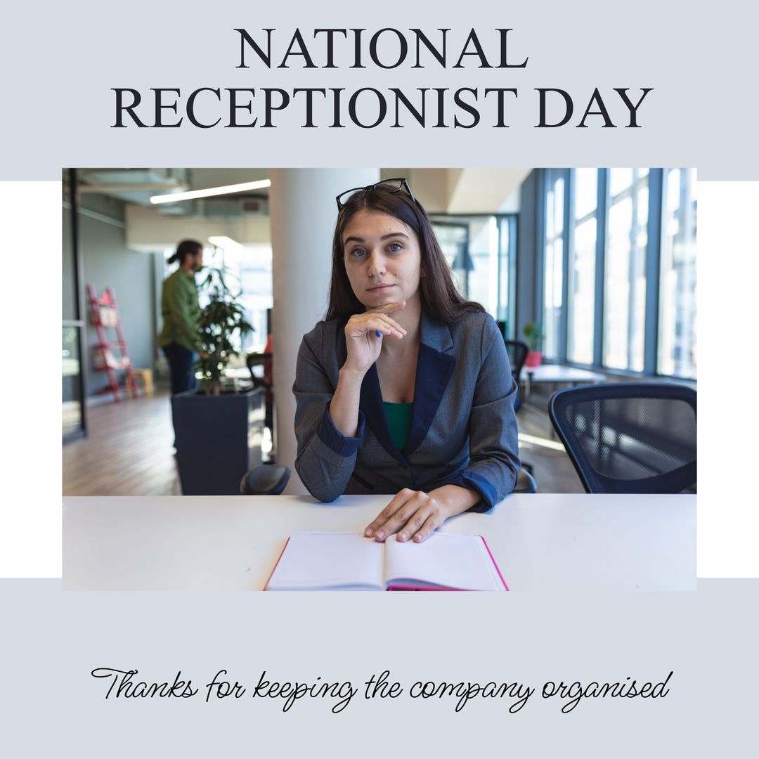 Receptionist Sitting at Desk Celebrating National Receptionist Day