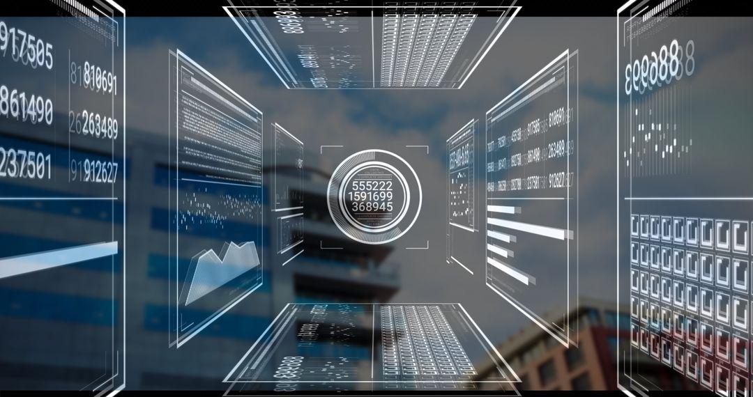 Futuristic Digital Interface Over Urban Backdrop