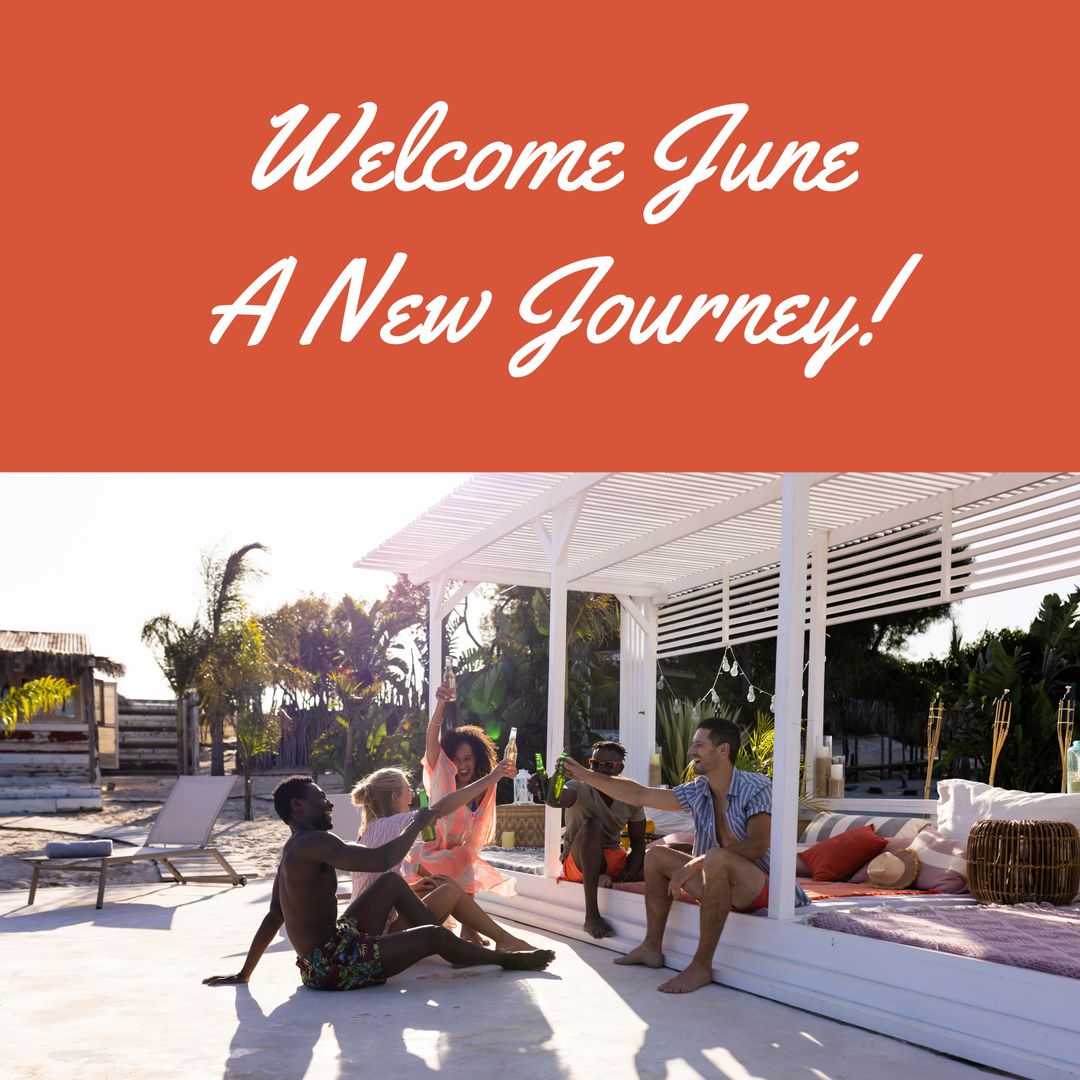 Multiracial Friends Celebrating Summer at Beach Lounge