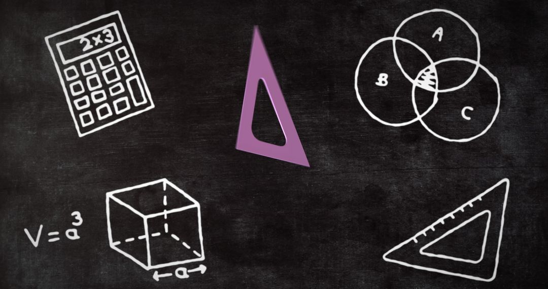 Mathematical Concepts on Chalkboard with Geometry Symbols