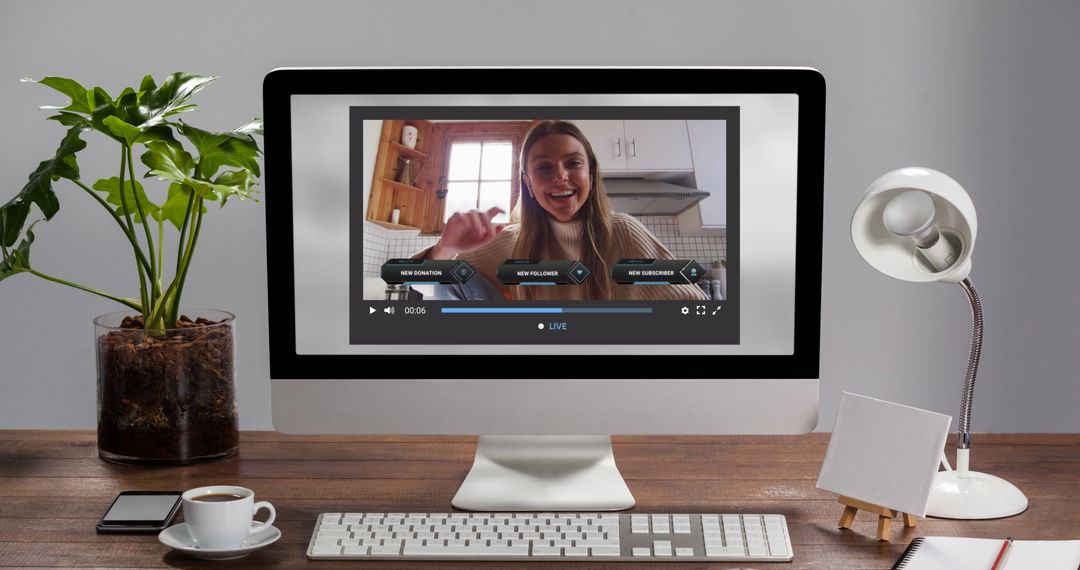 Vlogger Broadcasting Live on Social Media via Computer