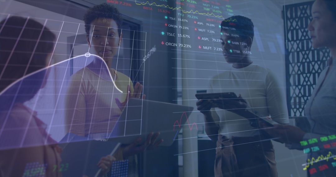 Business Team Discussing Digital Data Analytics in Modern Office