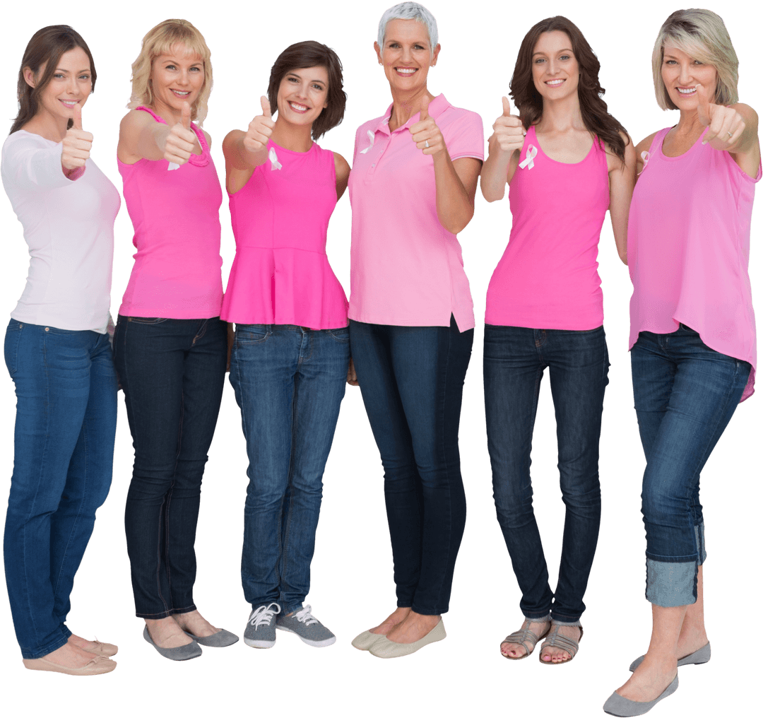 Group of Women Wearing Pink Showing Thumbs Up with Transparent Background