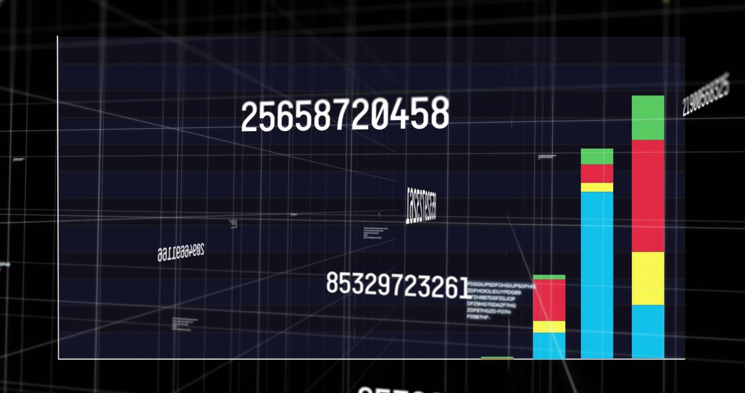 Futuristic Data Analytics Dashboard with Colorful Bar Chart in 3D Grid