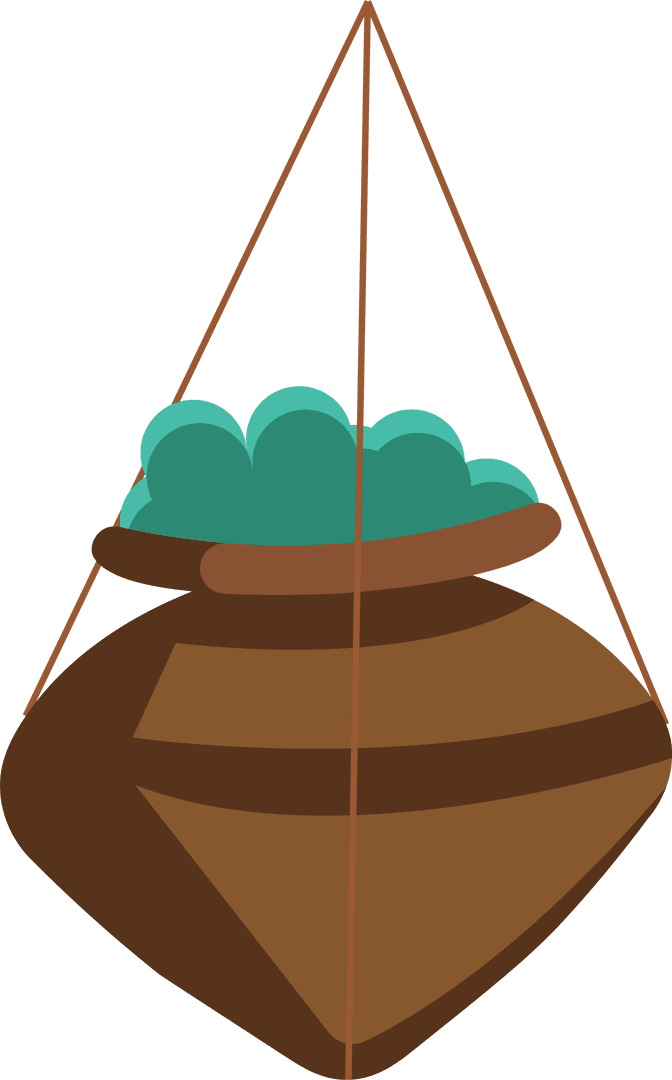 Minimalist Brown Hanging Pot with Green Foliage on Transparent Background