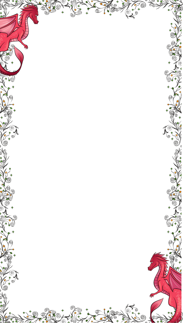 Elegant Red Dragons on Ornate Vine Border on Transparent Background