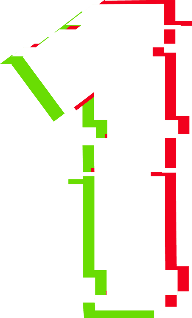 Glitch effect stylized numeral one on transparent background