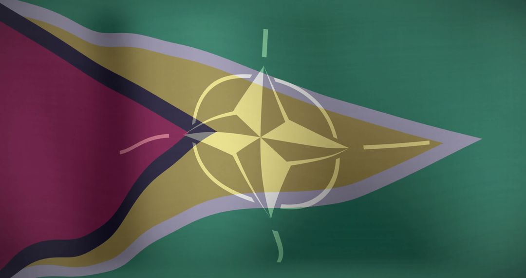 Stylized Guyana Flag with NATO Compass Rose Overlay in Graphic Design